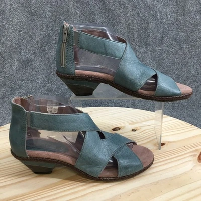 Bussola Sandals Womens 39 Gladiator Blue Leather Peep Toe Block Heels Casual - Image 1 of 4