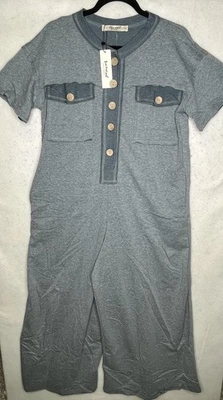 Mono Three Bird Nest para mujer pequeño azul Henley pierna ancha mameluco nuevo con etiquetas salón Foto 1 de 4