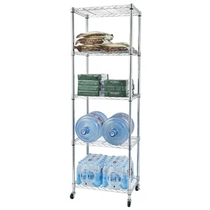 5-Tier Adjustable Storage Metal Rack With Wheels For Garage Kitchen Storage Rack - Picture 1 of 8