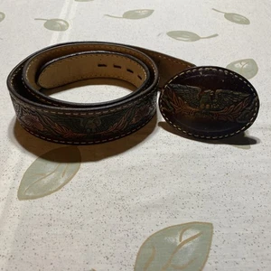 vintage Eagle buckle belt 40” Cardat leather WESTERN cowboy EAGLE.            AA - Picture 1 of 10