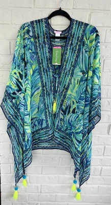 Lilly Pulitzer Anya Kimono Bright Navy Women’s One Size Wrap Bohemian Tassel NWT - Image 1 of 4