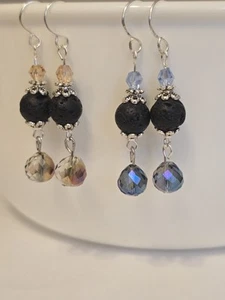 Essential oil diffuser earrings, lava bead earrings, crystal beaded earrings - Picture 1 of 5