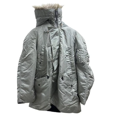Alpha Industries 90s N-3B Military Jacket Gray Nylon Fur Hood Used - Image 1 of 4