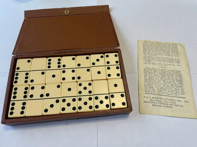 Vtg A&L 1950’s Bakelite Butterscotch Dominoes Original Vinyl Carry Case & Instr - image 1 of 4
