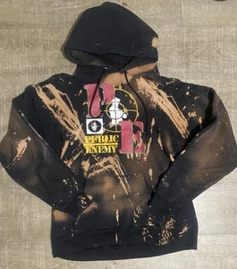 Vintage Public Enemy Bleached Hoodie Sweatshirt Black Size M - Picture 1 of 3