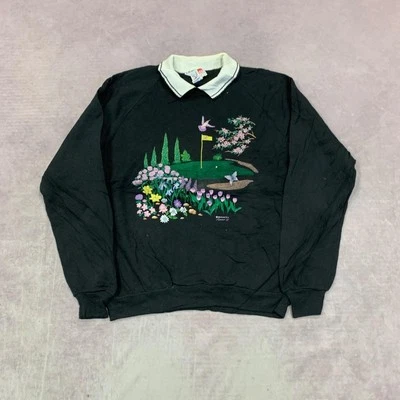 Vintage Sweatshirt cottagecore flowers and golf patterned jumper with contrast - Image 1 of 4