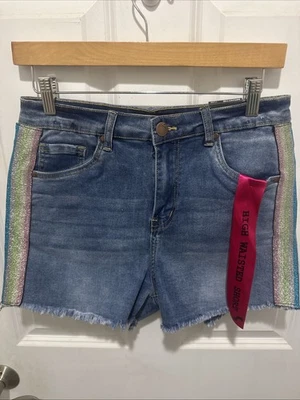 Pantalones cortos de mezclilla Dollhouse Junior para mujer cintura alta talla 11 elásticos cortados Foto 1 de 3