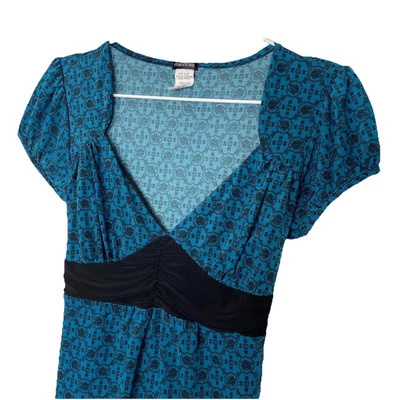 Blusa Babydoll Y2K Maurices Top Mujer Azul Medio Estampado Elastizada Atada Trasera Foto 1 de 4