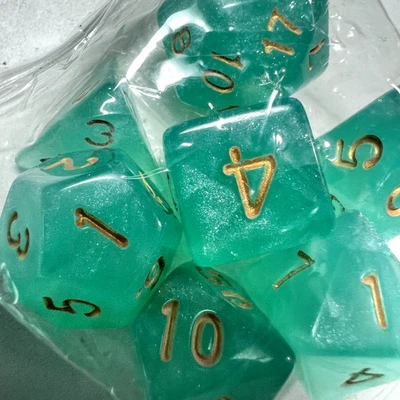 7 Dice Set - Ice Green Style Poly RPG DnD Dungeons Dragons AD&D Pathfinder d20 - Immagine 1 di 4
