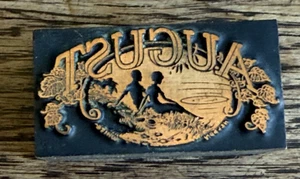 Antique Letterpress Printing Block AUGUST - Imagen 1 de 7