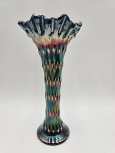 "Florero vintage de vidrio de carnaval azul cobalto de 10""" - Imagen 1 de 10