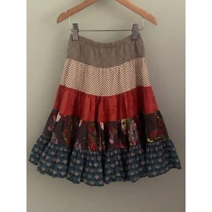 Persnickety Mixed Fabric Floral Mod Polka Dot Twirly Midi Skirt Girls 4 USA - Picture 1 of 4
