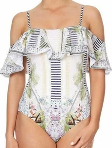 Traje de baño de una pieza CAMILLA SWIM estampado multicolor adornado hombro frío M - Imagen 1 de 12