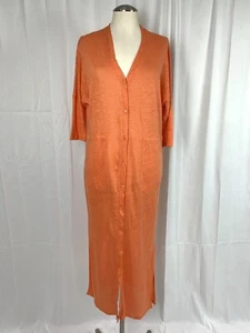 Notshy Kaschmir Newa orange Leinen langes Kleid Cardigan V-Ausschnitt geknöpft L/XL - Bild 1 von 19