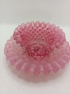 fenton Cranberry Hobnail Ruffled Mayonnaise Bowl With Under Plate And Little Gla - Picture 1 of 7