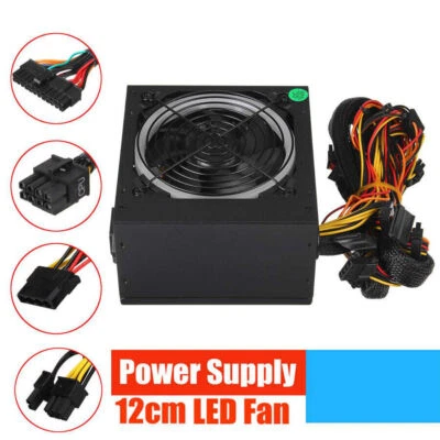 US Plug Max 900W RGB LED Silent Fan Power Supply ATX 20pin SATA For PC Computer - Image 1 of 4
