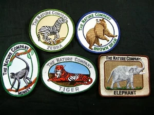 5 The Nature Company Mammal Patches Zebra Brown Bear Monkey Tiger Elephant NEW - Picture 1 of 2