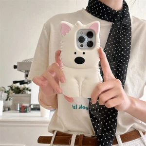 Case For iPhone17 16 Pro Max 15 14 13 3D Cartoon White Puppy Rubber Phone Cover  - Picture 1 of 14