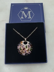New Rose Gold Plated Multi Color Multicolor Crystal Round Pendant Necklace NIB - Picture 1 of 9
