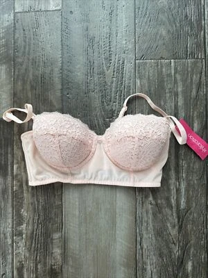 NWT XHILARATION CORAL PINK LACE PUSH UP BRA BUSTIER CORSET SIZE 34C (F1) - Image 1 of 4