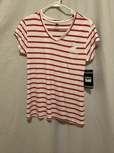NWT Beverly Hills Polo Club Embroidered Tee Sz Large White w/Pink Stripe V Neck - Picture 1 of 9