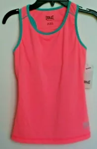Girls Sport Shirt w/Shelf Bra Size L 10/12 Pink Teal Trim Wicking NWT Everlast - Picture 1 of 5