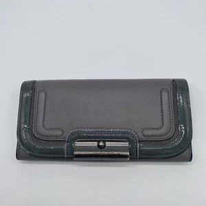 Coach Kristin Spectator Slim Envelope Wallet Gray Leather Patent Trim - Picture 1 of 8