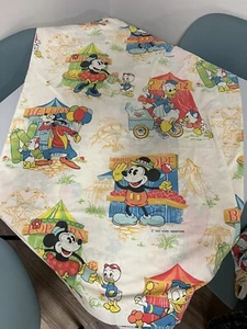 Vintage 80s Disney Mickey Mouse Twin Size Fitted Bed Sheet Carnival Fair Circus - Picture 1 of 5