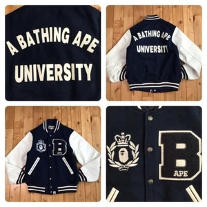 Sleeve leather varsity jacket BAPE logo A Bathing Ape Size S - Picture 1 of 10