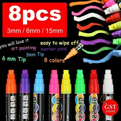 8pcs 3/6/15mm Liquid Chalk Marker Pens LED Writing Board Glass Art Pen Window AU - image 1 of 4
