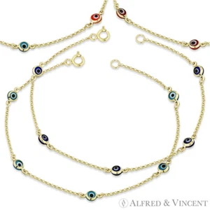 Evil Eye Turkish Nazar Greek Kabbalah 4mm Luck Charm Bracelet in 14k Yellow Gold - Picture 1 of 5