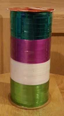 Cinta rizadora - Variedad de 4 colores - Verde esmeralda/Blanco/Magenta/Turquesa, 150 pies Foto 1 de 3