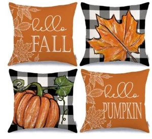  Juego de 4 fundas de almohada de otoño 18x18, Buffalo Plaid 18" x 18" (paquete de 4) naranja - Imagen 1 de 7