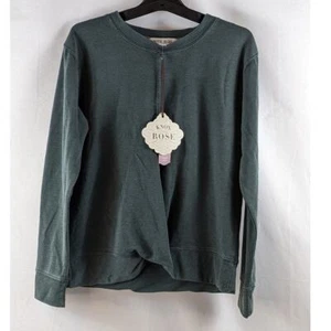 Knox Rose Sweatshirt Green Twist Front Long Sleeve XS Round Neck Casual Regular - Picture 1 of 8