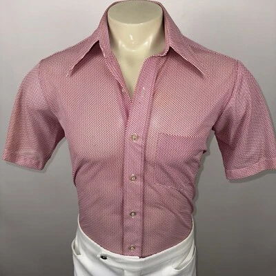 Vtg 60s 70s Branford Shirt Men Slinky Polyester Nylon Dagger Collar Disco Medium - Image 1 of 4
