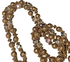 Halskette Vintage 50er Jahre Bronze geschnitzte Rose und AB Kristallperlen 20 Zoll - Bild 1 von 7