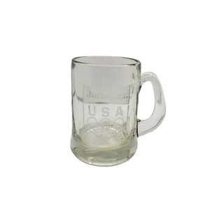 vintage budweiser heavy etched glass olympic glass beer mug. - Picture 1 of 2