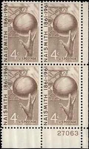 US Scott # 1189, Naismith : Basketball, Plate Block of (4) 1961 4¢ Stamps, MNH - Picture 1 of 1