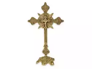 Brass Standing Crucifix Orthodox Cross - Solid Table Cross | Home Prayer Altar - Picture 1 of 5