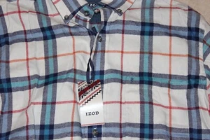 Nueva con etiquetas Camisa Izod Para Hombre Pequeña Hyannis Franela Bolsillo Botones Frontal LS - Imagen 1 de 2