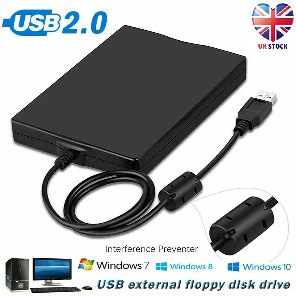3.5 Inch USB 2.0 Portable External Floppy Disk Drive 1.44Mb Reader FDD PC Laptop - Image 1 of 4