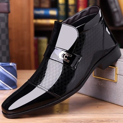 Men's High-Top Ankle Boots with Metal Decorative Buckle Stylish Dress Shoes - Image 1 of 4