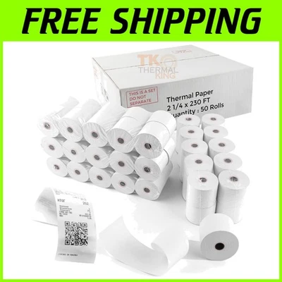 50 rollos de papel térmico de 2 1/4" x 230' para máquinas POS Foto 1 de 4