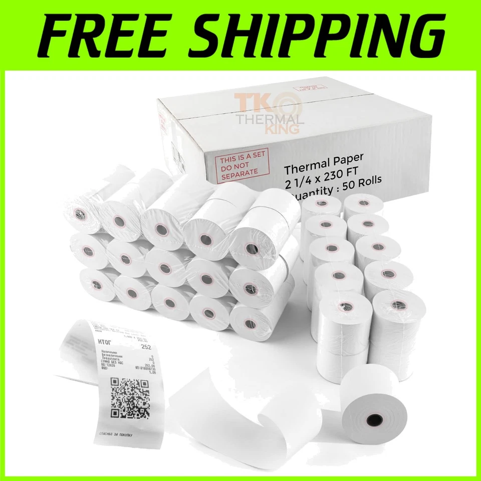 50 rollos de papel térmico de 2 1/4" x 230' para máquinas POS Foto 1 de 4