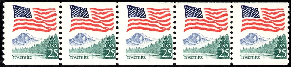 UNITED STATES SCOTT 2280 FLAG OVER YOSEMITE COIL STRIP OF 5 PLATE #3  MNH - Image 1 of 1