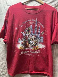 Disney World Christmas Holiday T-shirt Adult 2XL 2012 Merriest Place On Earth - Picture 1 of 9