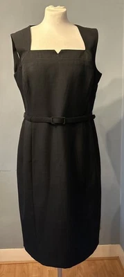 DEBENHAMS COLLECTION BLACK SLEEVELESS, BELTED BLACK PENCIL DRESS SIZE 16 - image 1 of 4