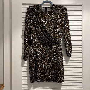 Aqua schwarz braun hellbraun weiß Langarm drapiert vorne Kleid Gr. M - Bild 1 von 4