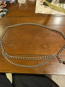 "Cinturón de cadera de eslabones de cadena tono plateado cadena doble ajustable en la parte delantera 32"" pulgadas" - Imagen 1 de 6