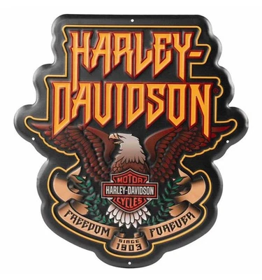 Placa de metal Harley-Davidson Hard Rock Eagle em relevo, formato personalizado - preta - Imagem 1 de 2